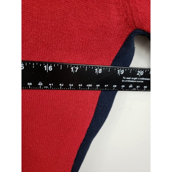 TOMMY HILFIGER WOMEN'S SZ L RED 1/4 snap RIB KNIT COTTON SPELLOUT SWEATER - Picture 7 of 9